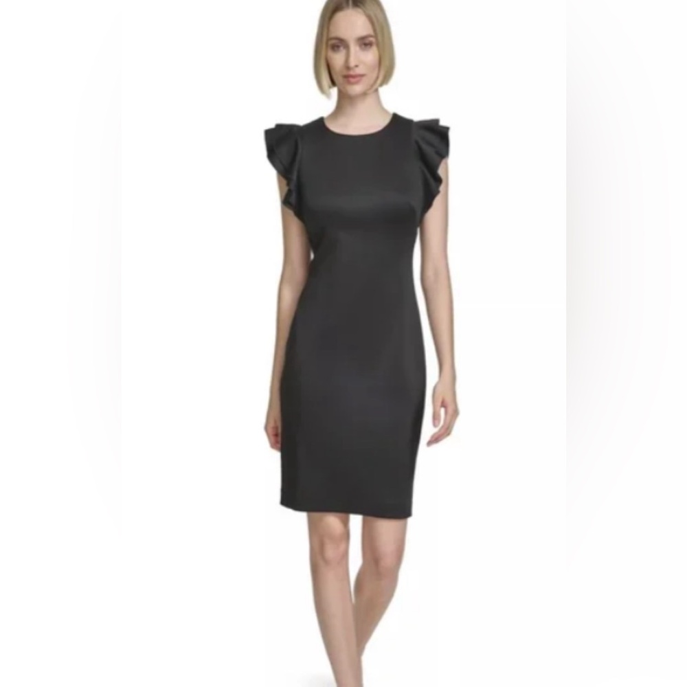 New! Women’s Ruffle Sheath Black Dress, Sleeveless, Size 14